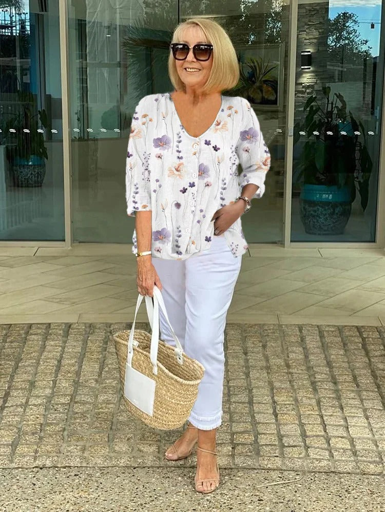 ALISA | BLOUSE ÉLÉGANTE À IMPRIMÉ FLORAL AVEC COUVERTURE DU VENTRE