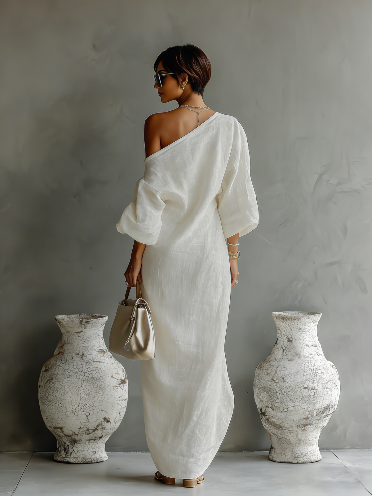 Robe en Lin Écru Sans Épaules