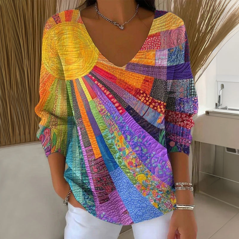Vertus | T-shirt vintage multicolore à col en V