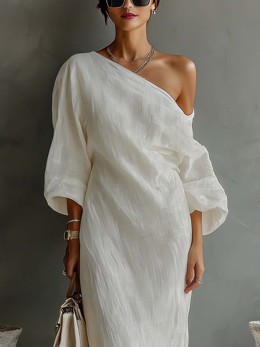 Robe en Lin Écru Sans Épaules