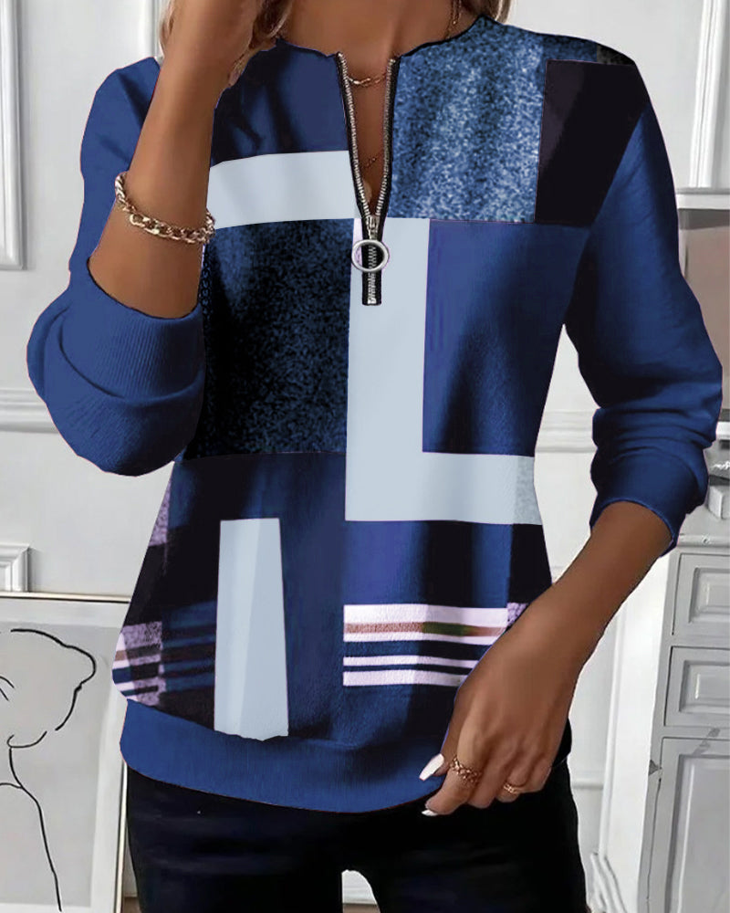 Aveline | Sweat-shirt décontracté avec demi-zip et imprimé