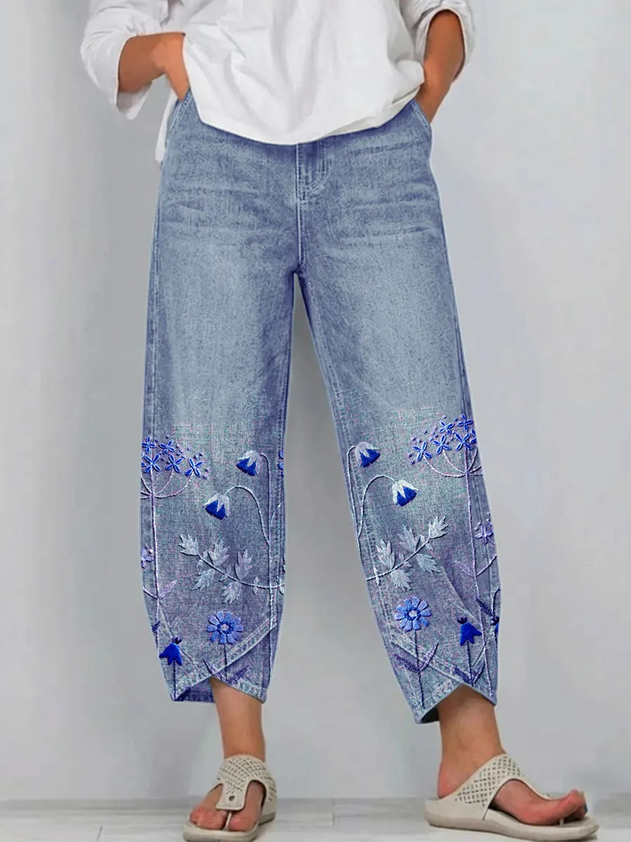 Aven | Pantalons Brodés Chic Décontracté
