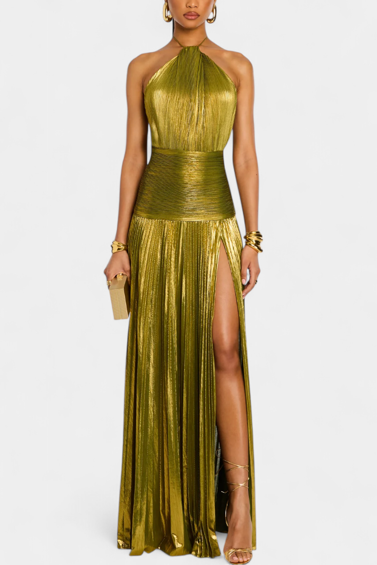 Emma | Robe Halter Ouverte dans le Dos Métallique