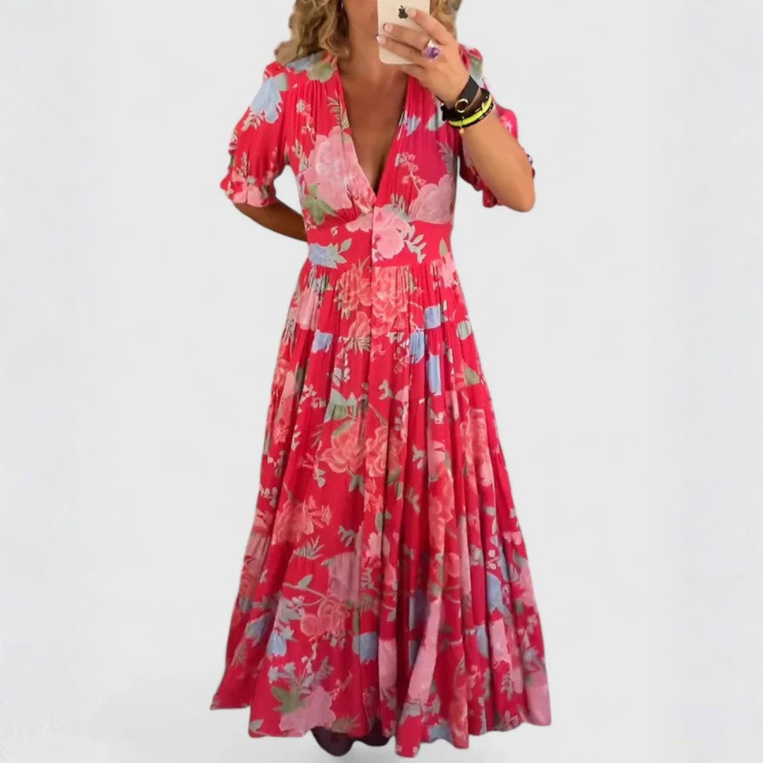 Minelda | Robe V en Fleurs Élégante