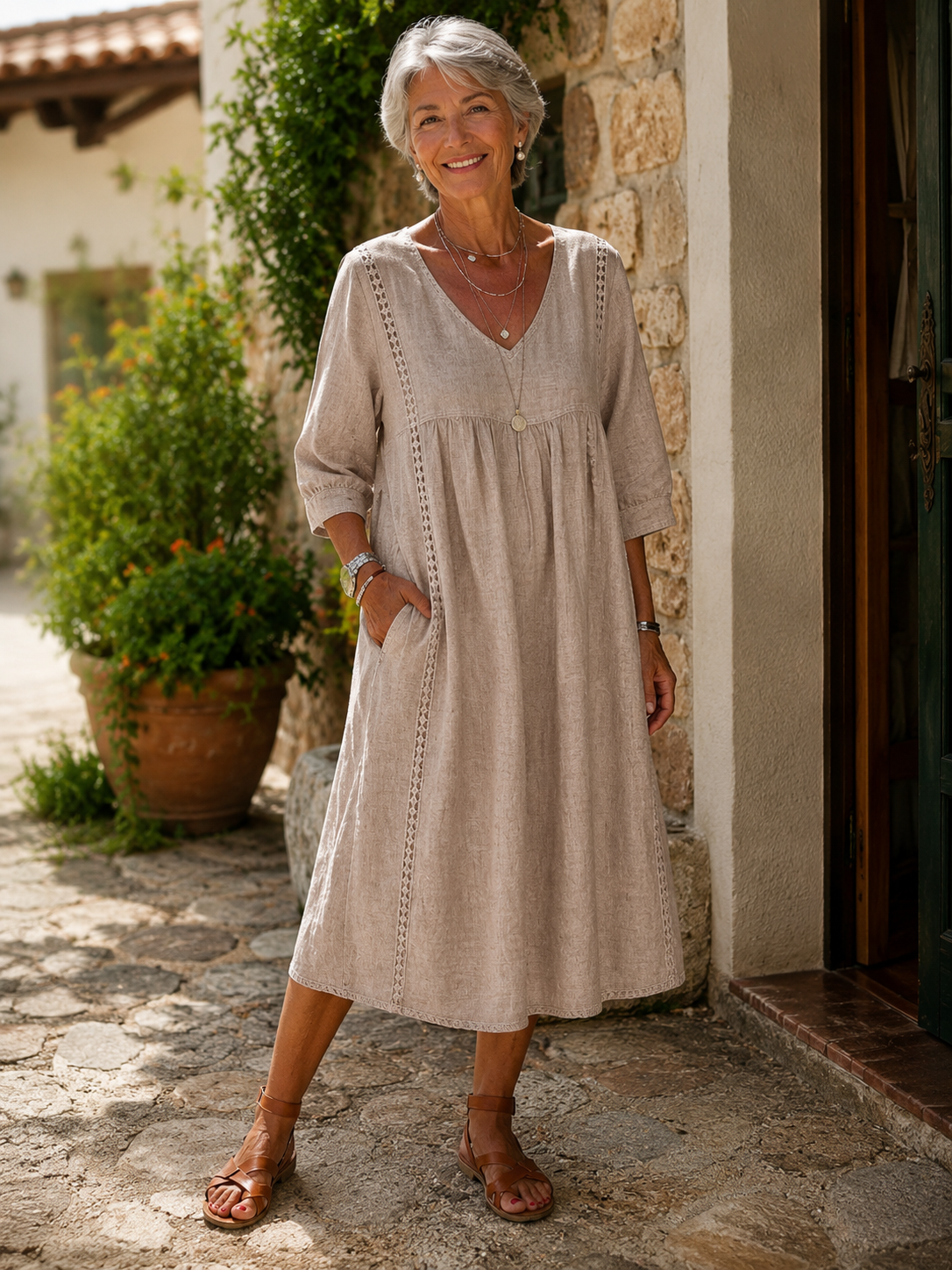 Rossana | Robe Ample En Lin Et Coton Avec Dentelle
