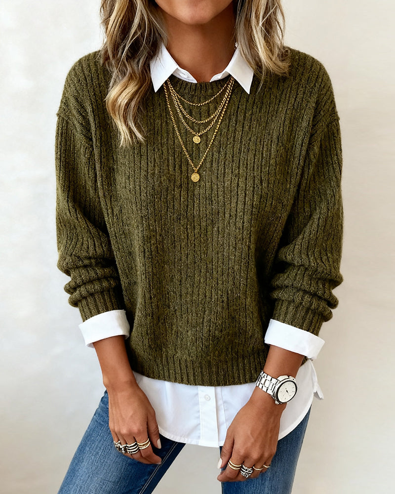 Cyrielle | Pull avec col de chemise et design patchwork