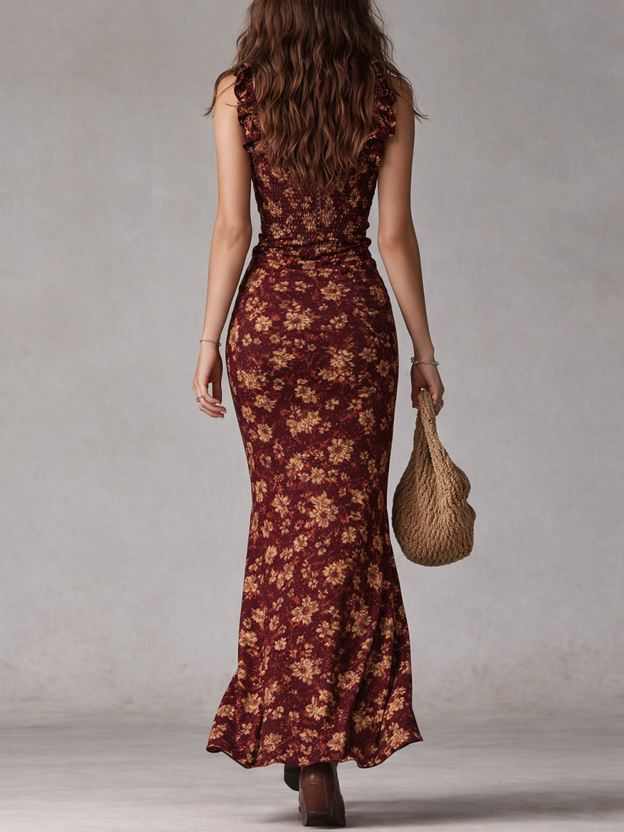 Maya™ | Robe Maxi à Manches Volantes Rétro Boho avec Fente Haute
