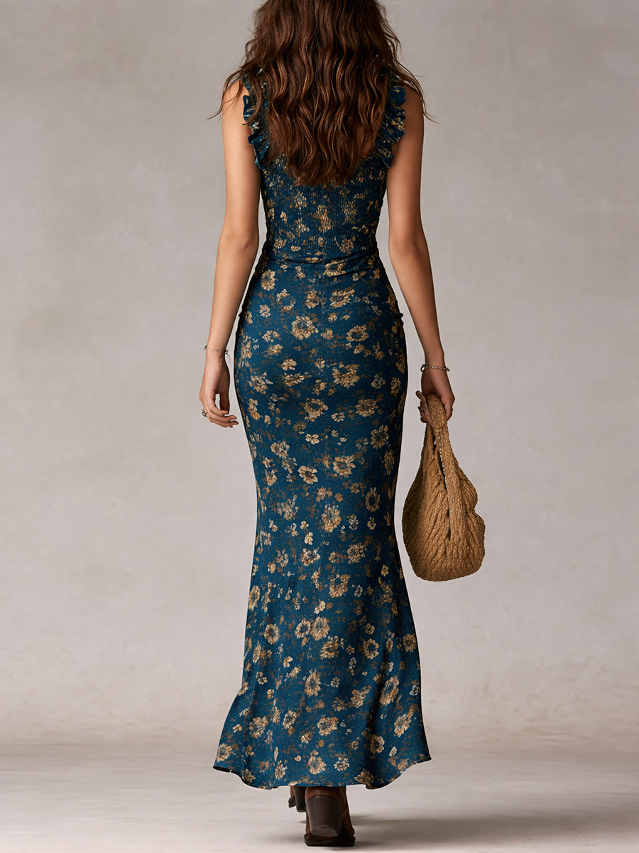 Maya™ | Robe Maxi à Manches Volantes Rétro Boho avec Fente Haute