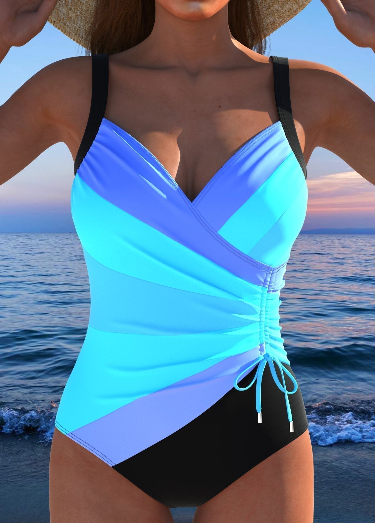 Mercedes™ | Maillot de bain de luxe avec décolleté croisé et imprimé multicolore