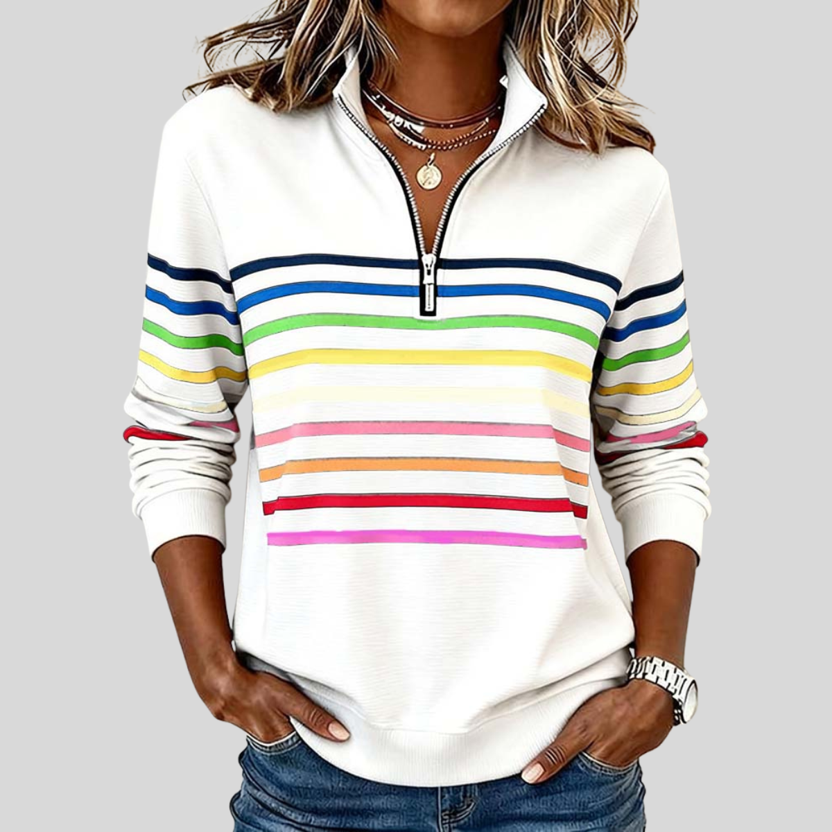 Prismeta™ | Sweat à Col Zippé à Rayures Multicolores