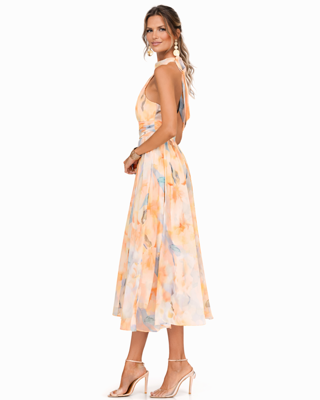 Aurore | Robe à Encolure Halter et Imprimé Aquarelle