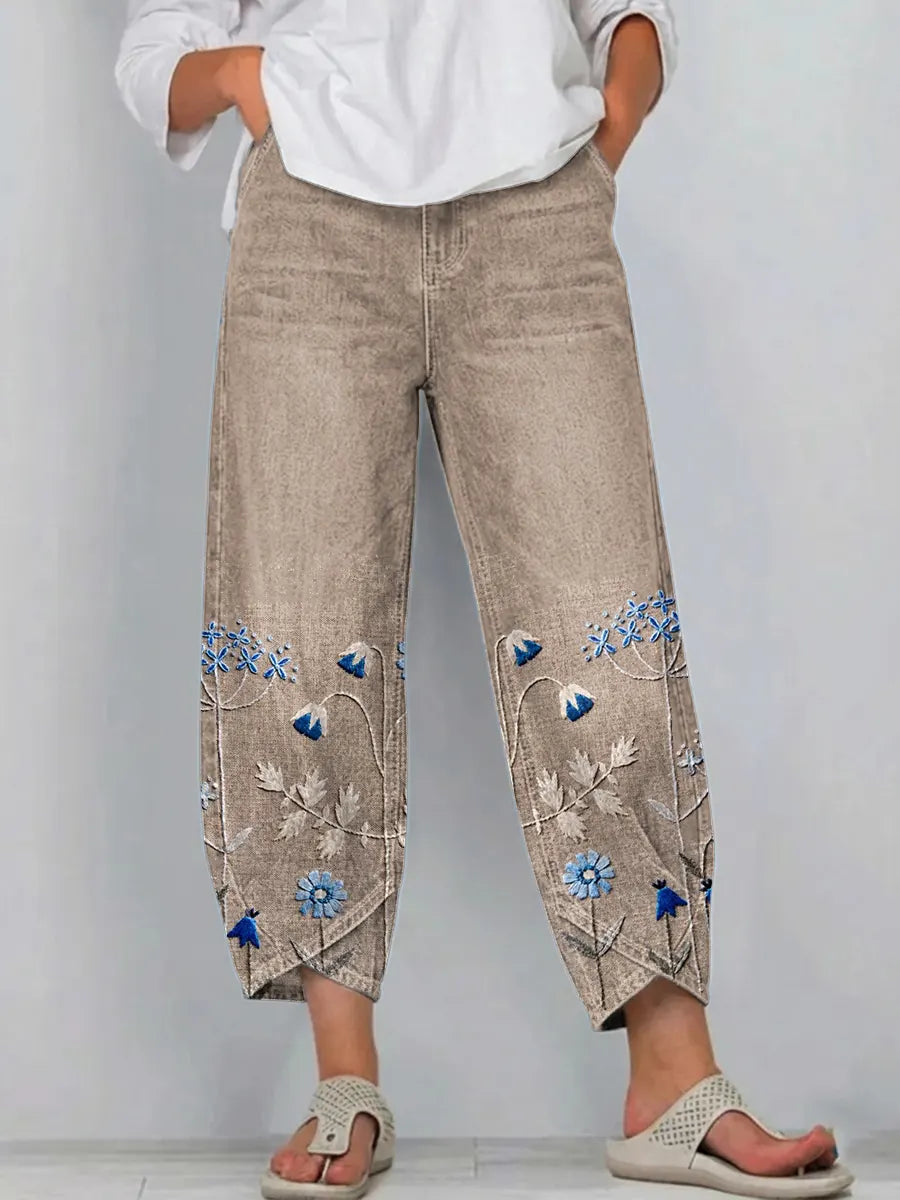 Aven | Pantalons Brodés Chic Décontracté