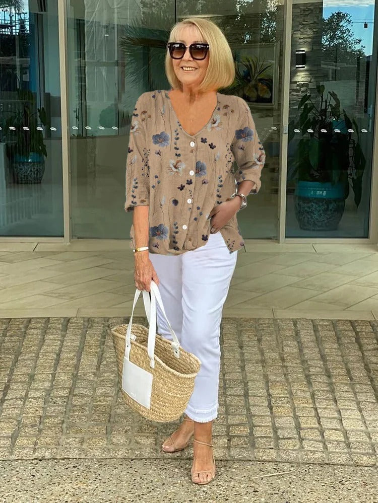 ALISA | BLOUSE ÉLÉGANTE À IMPRIMÉ FLORAL AVEC COUVERTURE DU VENTRE