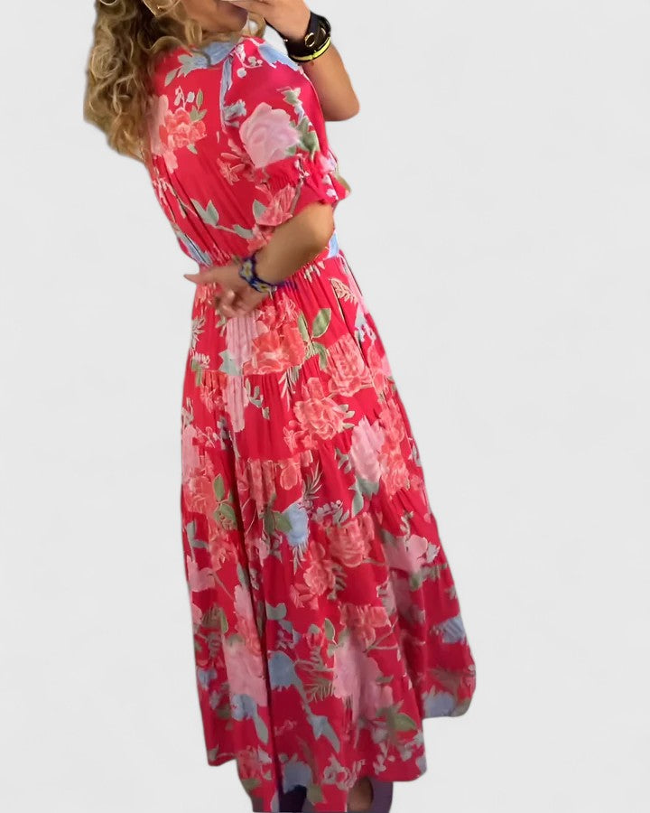 Minelda | Robe V en Fleurs Élégante