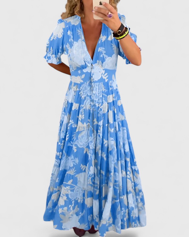Minelda | Robe V en Fleurs Élégante