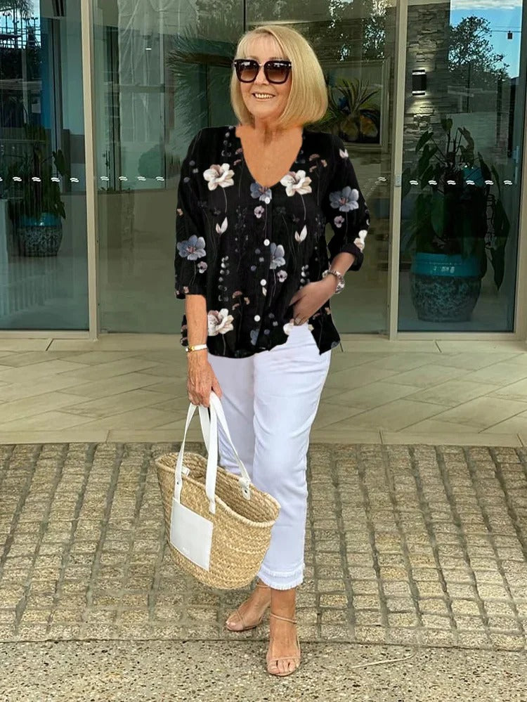 ALISA | BLOUSE ÉLÉGANTE À IMPRIMÉ FLORAL AVEC COUVERTURE DU VENTRE