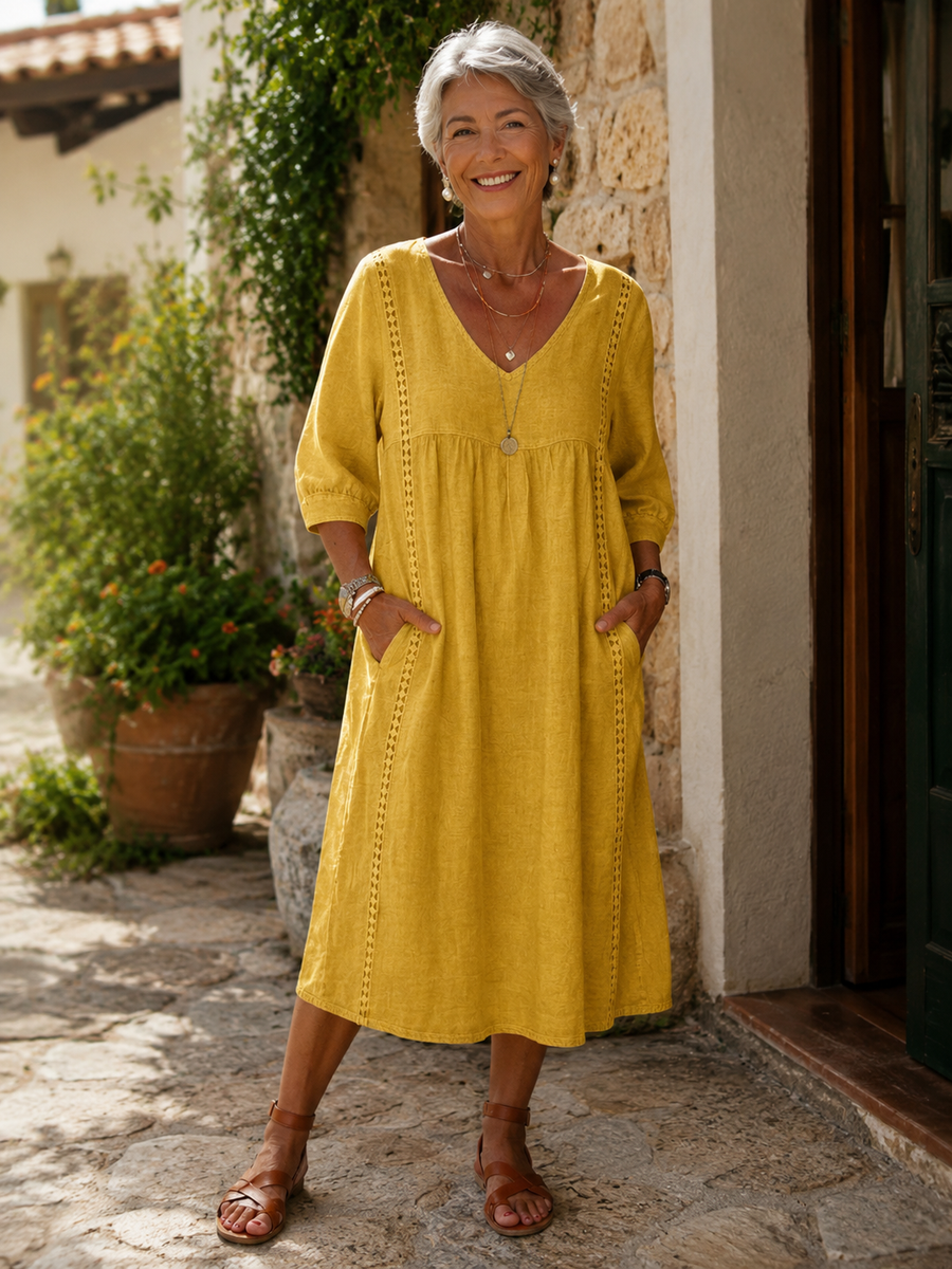 Rossana | Robe Ample En Lin Et Coton Avec Dentelle