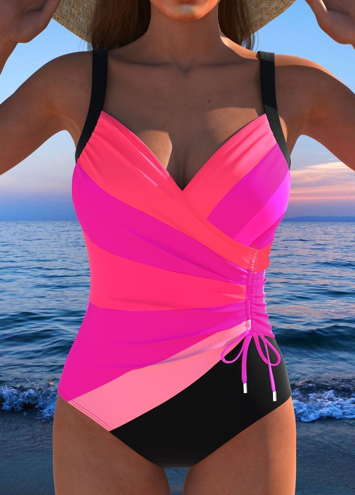 Mercedes™ | Maillot de bain de luxe avec décolleté croisé et imprimé multicolore