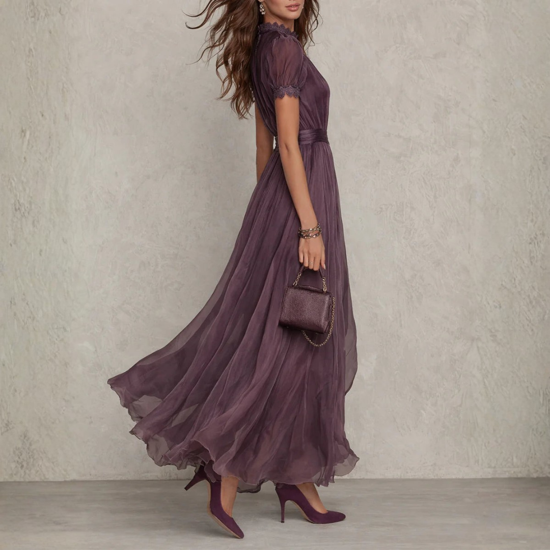 Vivienne | Robe Maxi en Chiffon avec Dentelle
