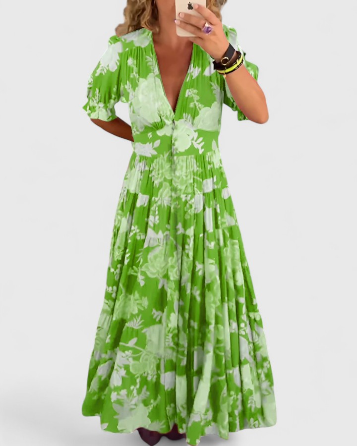 Minelda | Robe V en Fleurs Élégante
