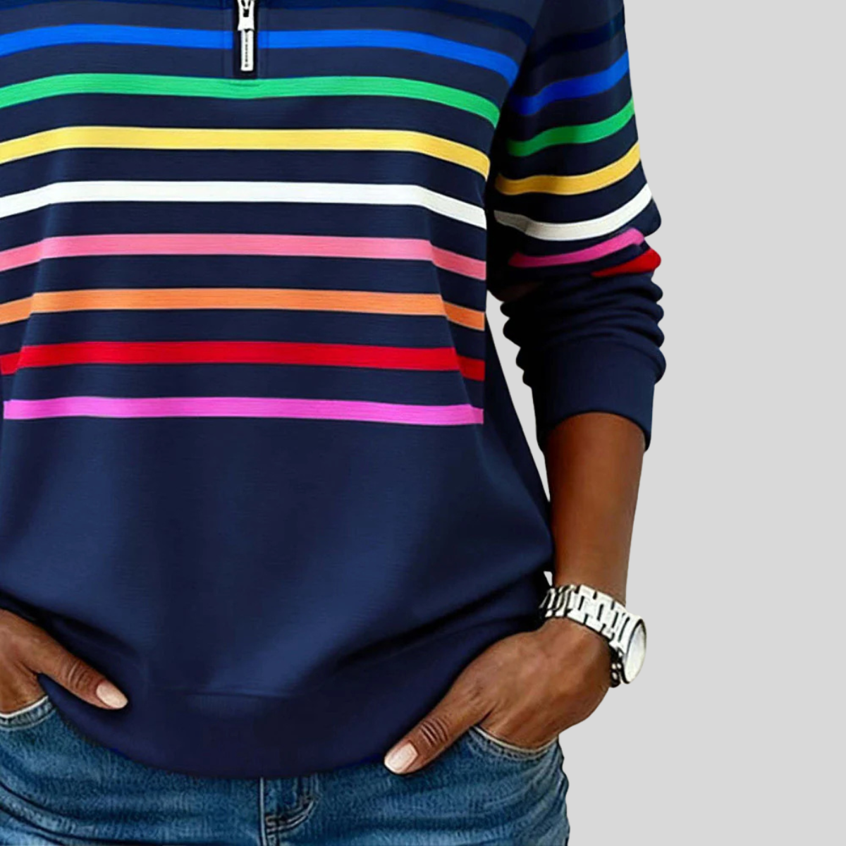 Prismeta™ | Sweat à Col Zippé à Rayures Multicolores