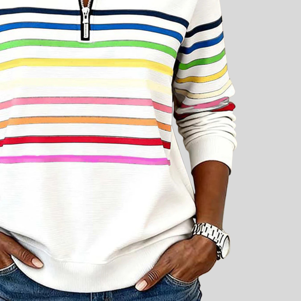 Prismeta™ | Sweat à Col Zippé à Rayures Multicolores