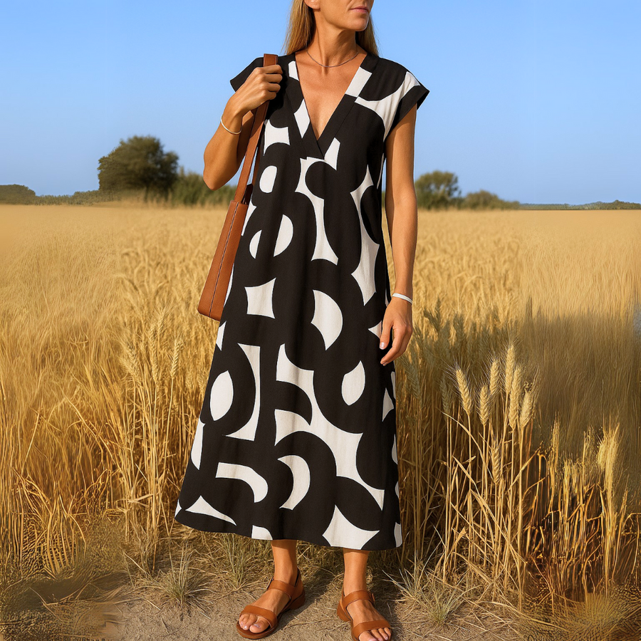 Tirzah | Robe géométrique fluide à décolleté en V