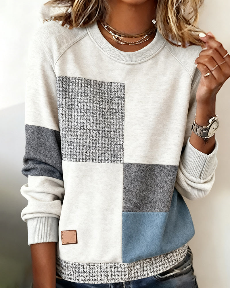 Sidonie | Sweatshirt décontracté à col rond en contraste de couleurs