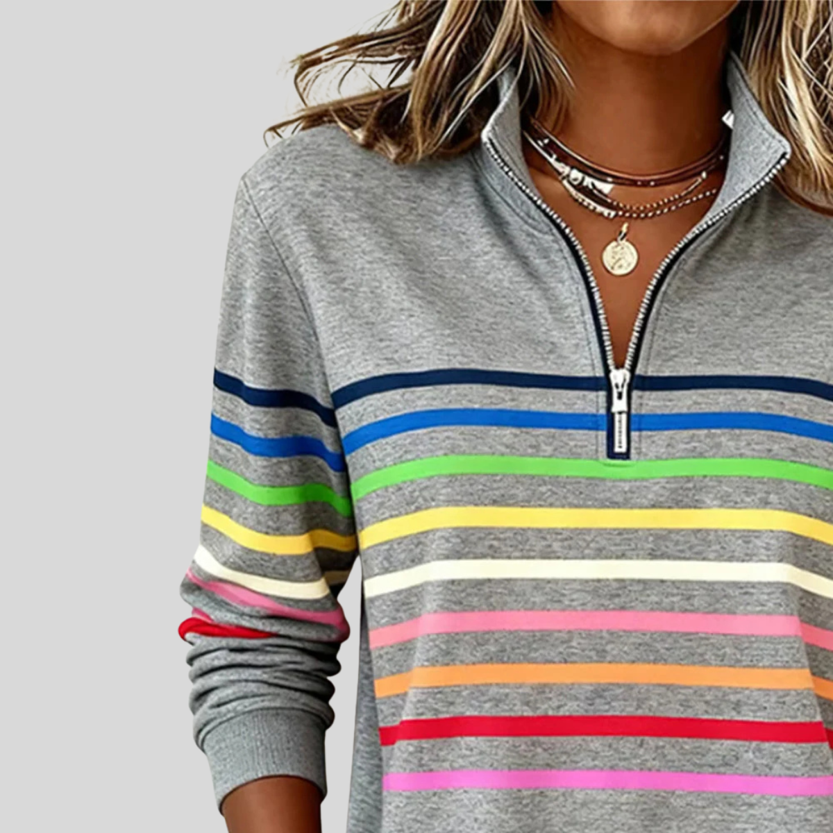 Prismeta™ | Sweat à Col Zippé à Rayures Multicolores