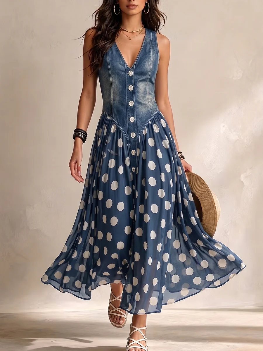 Bianca | Robe Midi en Chiffon à Pois