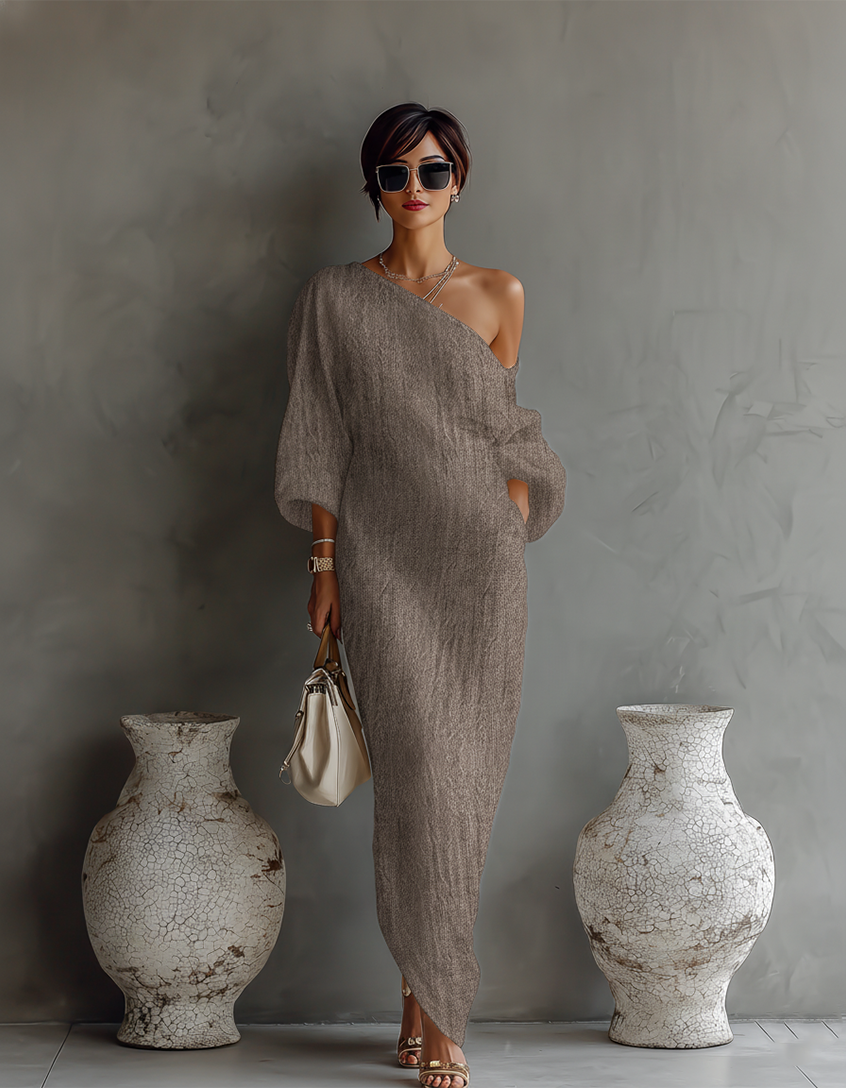 Robe en Lin Écru Sans Épaules