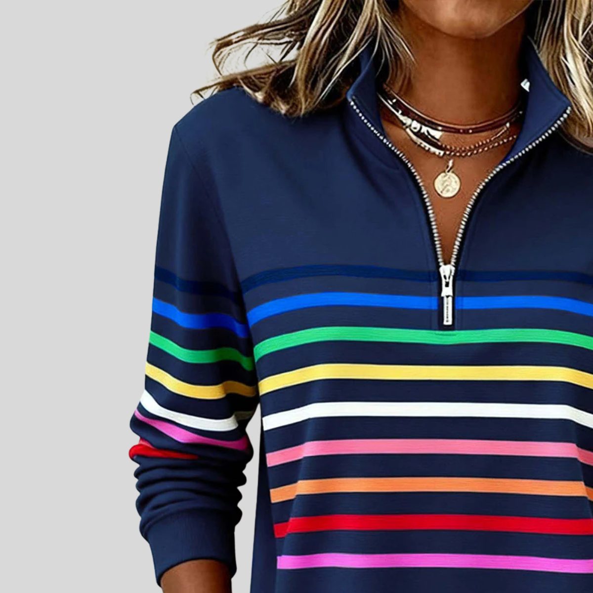 Prismeta™ | Sweat à Col Zippé à Rayures Multicolores