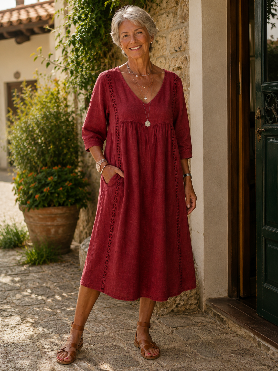 Rossana | Robe Ample En Lin Et Coton Avec Dentelle