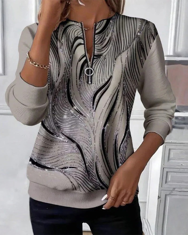 Anaïs-Claire | Sweat-shirt zippé imprimé décontracté