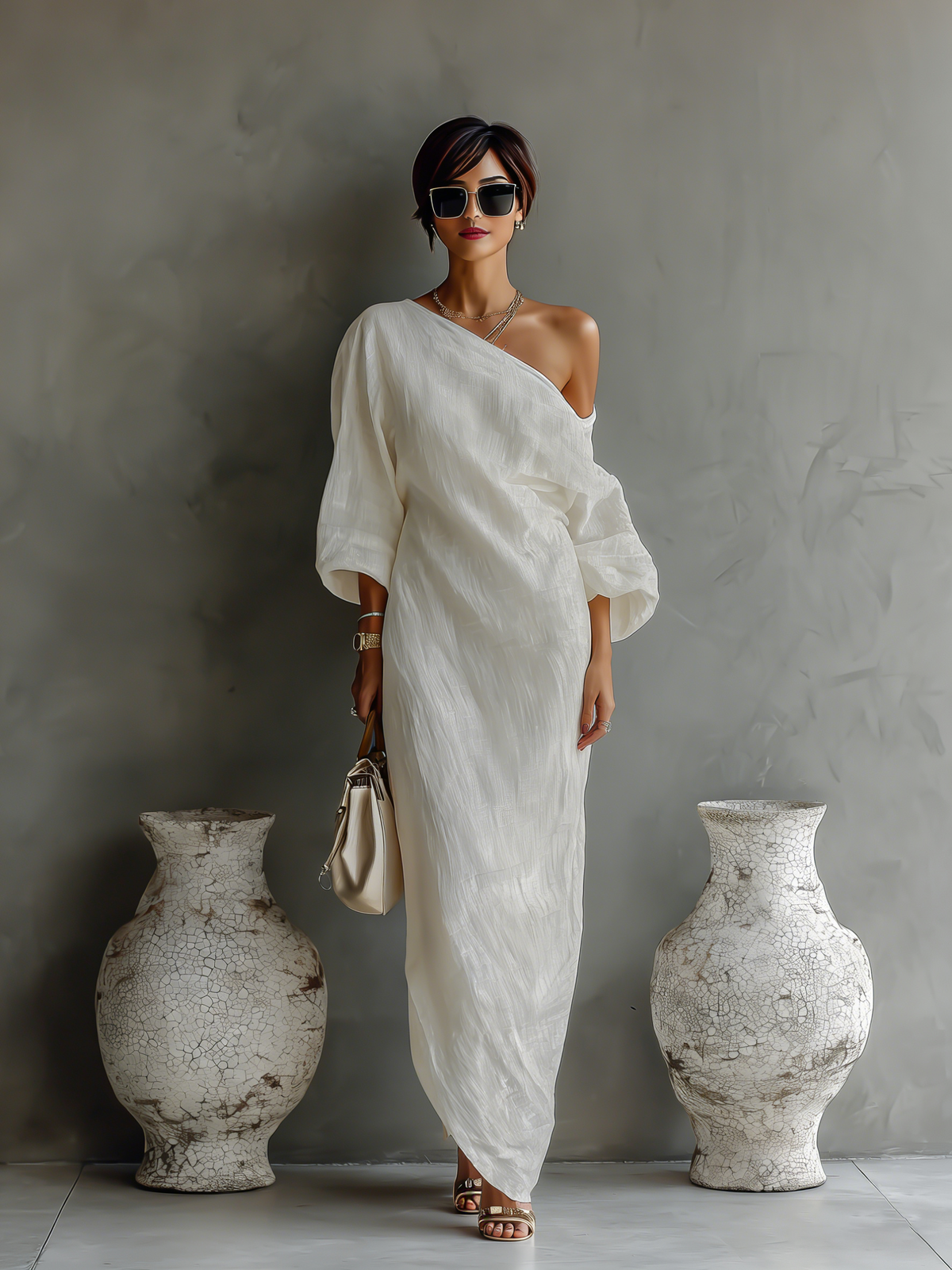 Robe en Lin Écru Sans Épaules