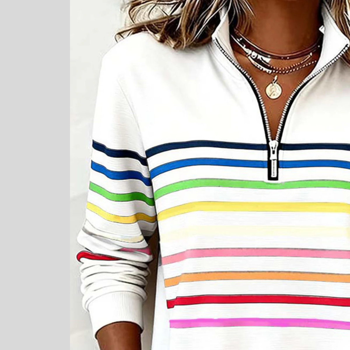 Prismeta™ | Sweat à Col Zippé à Rayures Multicolores