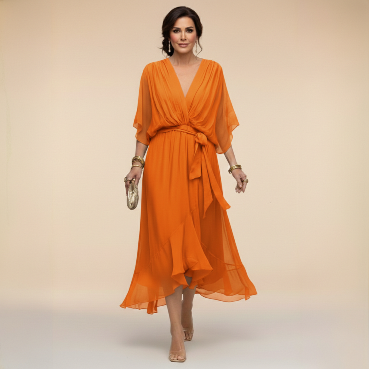 Monica | Robe en chiffon avec décolleté en V