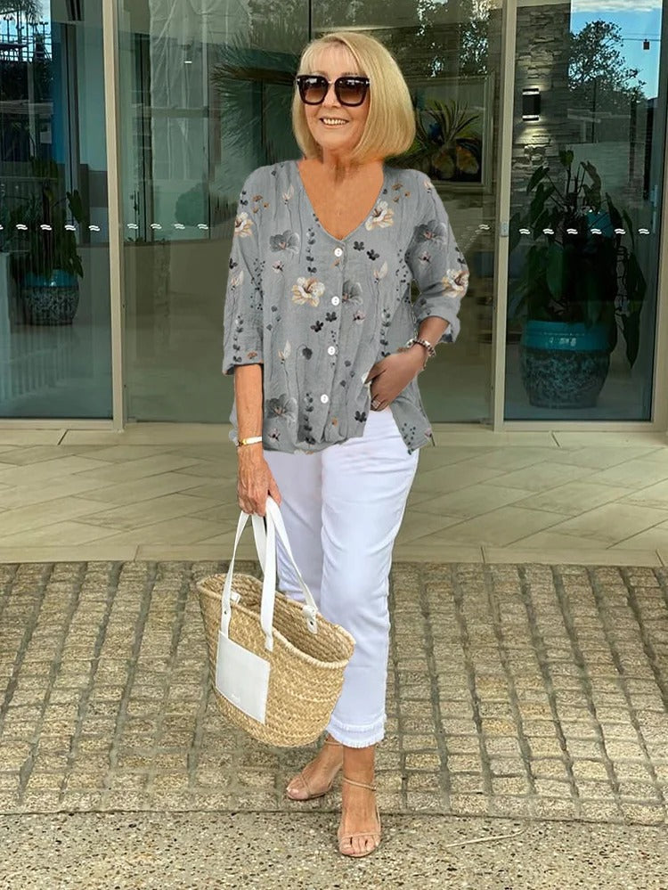 ALISA | BLOUSE ÉLÉGANTE À IMPRIMÉ FLORAL AVEC COUVERTURE DU VENTRE