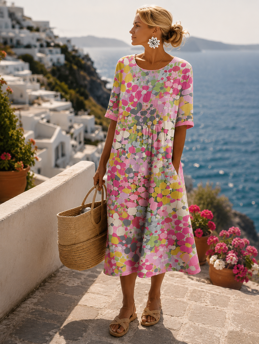 Elena | Robe midi florale légère et fluide