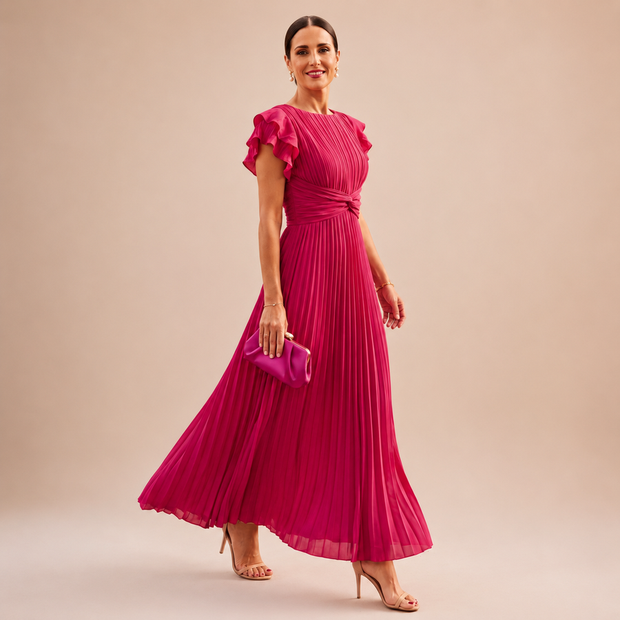 SERAPHINA | Robe Maxi Plissée Élégante avec Taille Twist
