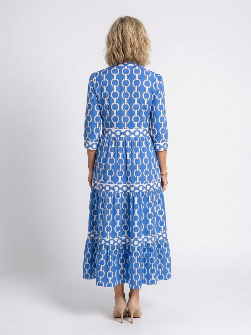 Ysolde | Robe Midi à Manches Trois Quarts avec Motif Chaîne