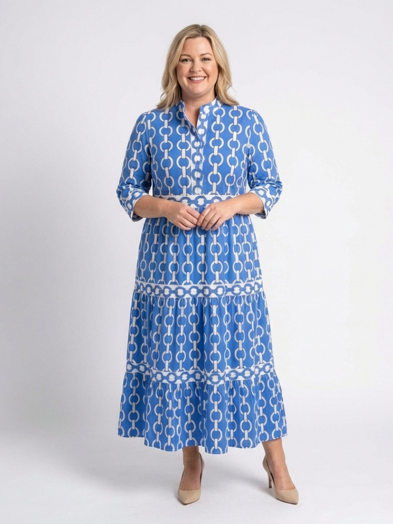 Ysolde | Robe Midi à Manches Trois Quarts avec Motif Chaîne