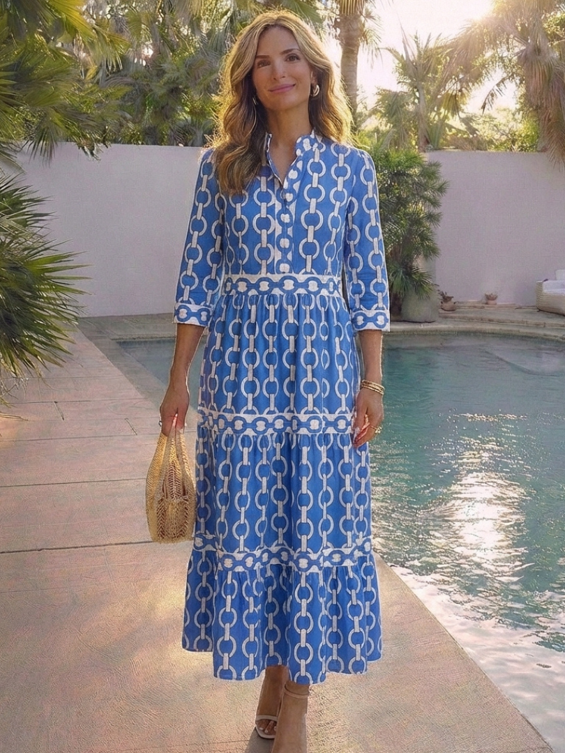 Ysolde | Robe Midi à Manches Trois Quarts avec Motif Chaîne