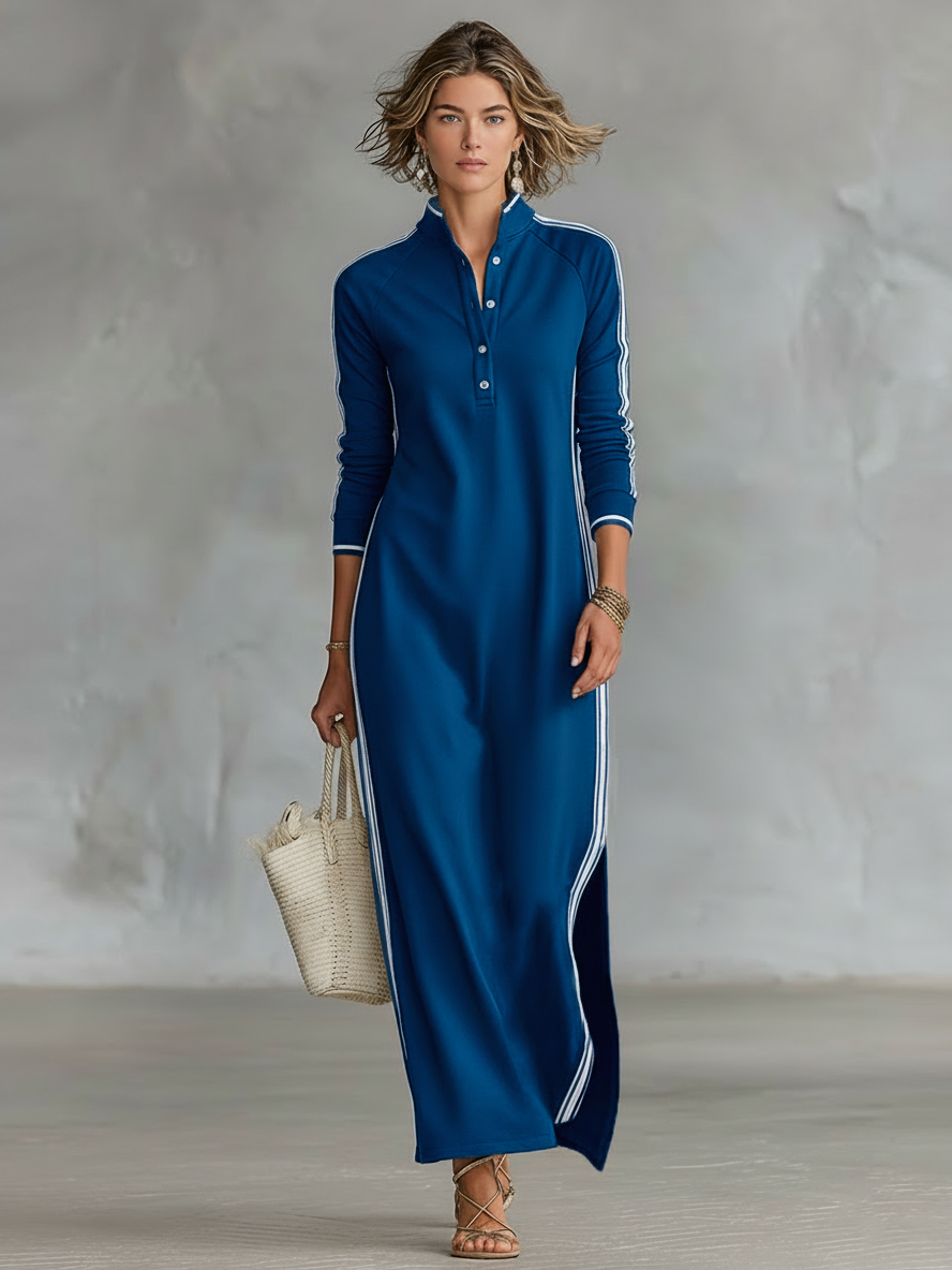Robe Maxi Sweat Col Boutonné