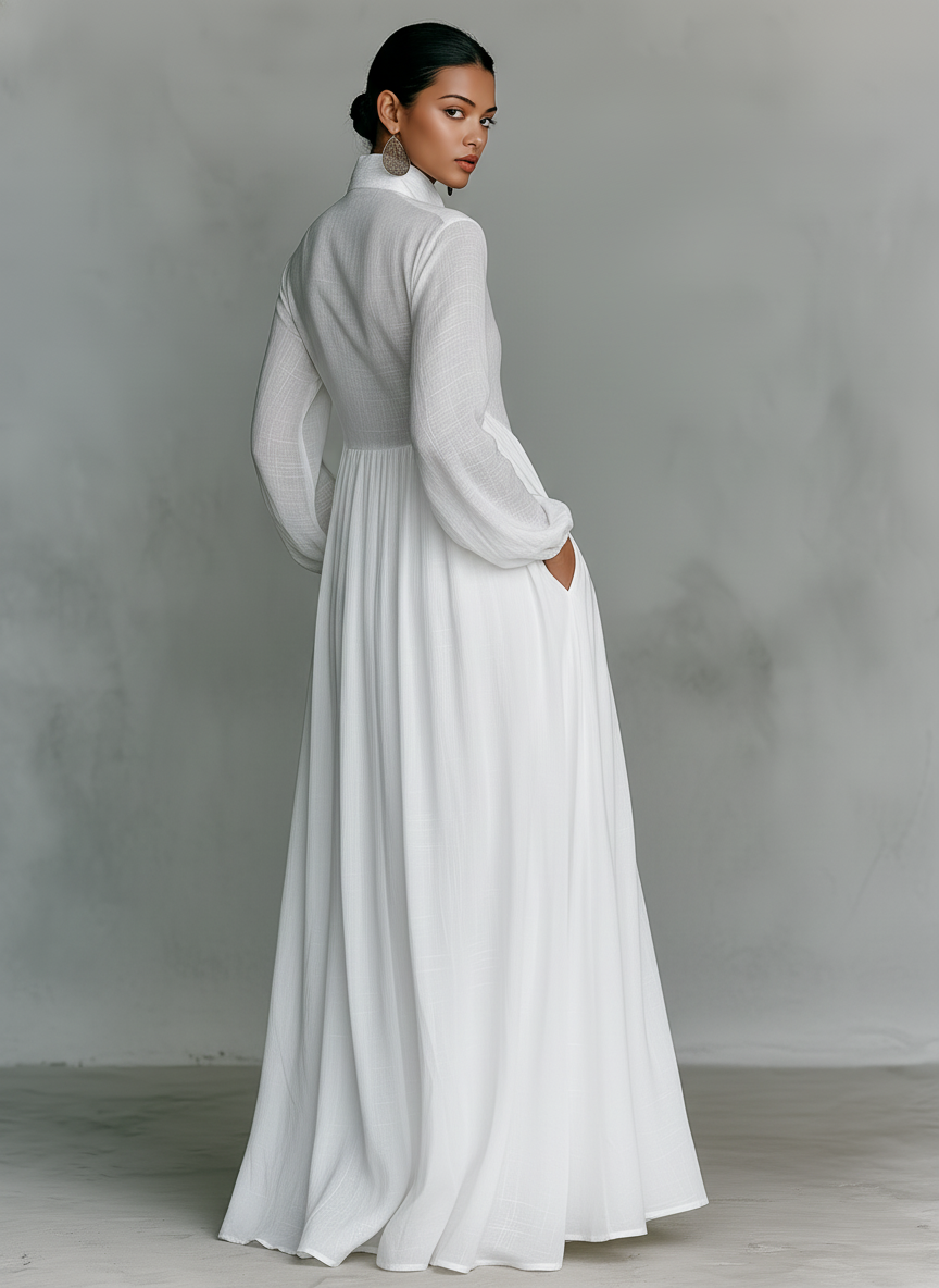 Robe Maxi en Lin Patchwork Col Montant