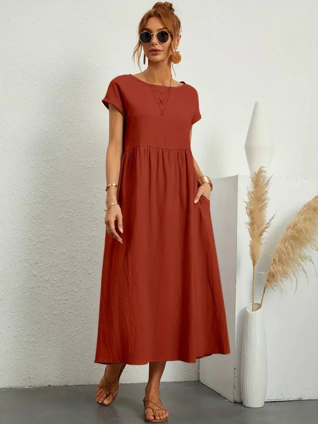 Gabrielle™ — Robe Midi Fluide avec Élégance Intemporelle