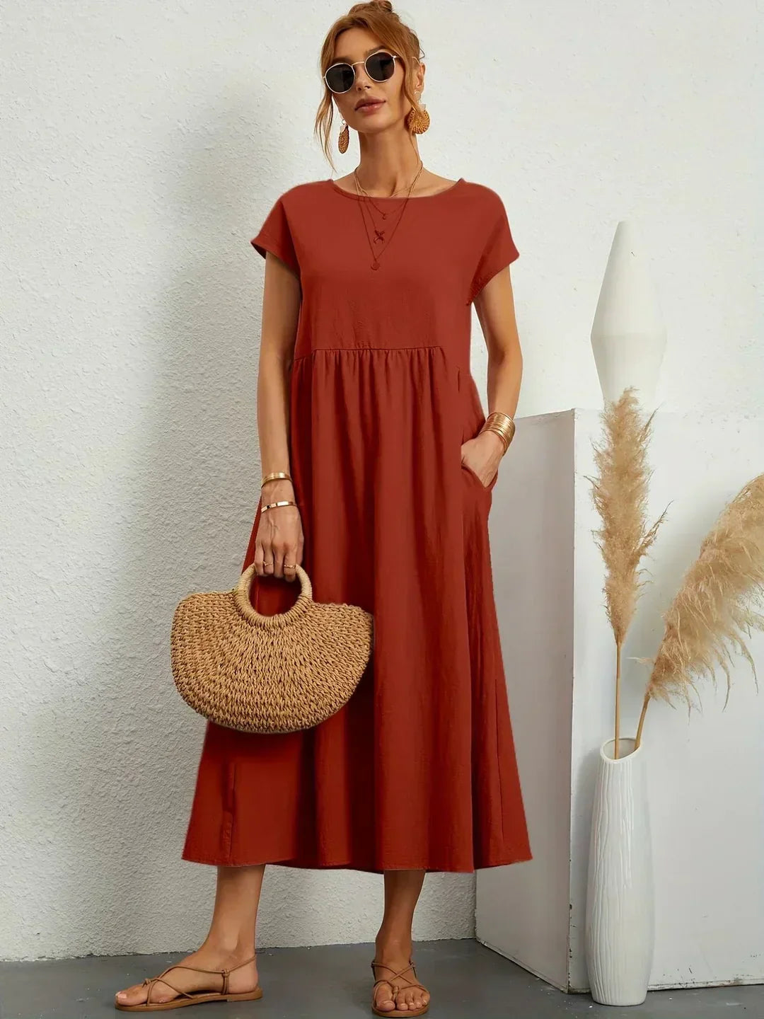 Gabrielle™ — Robe Midi Fluide avec Élégance Intemporelle