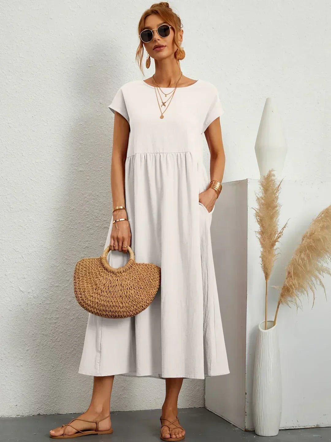 Gabrielle™ — Robe Midi Fluide avec Élégance Intemporelle