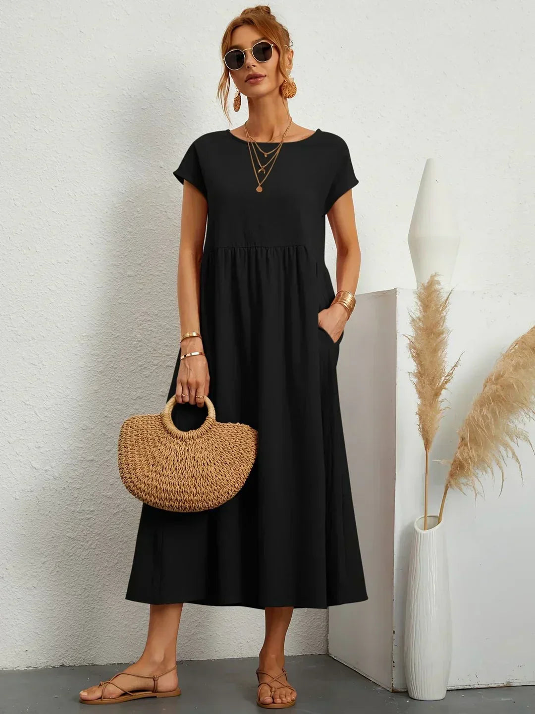 Gabrielle™ — Robe Midi Fluide avec Élégance Intemporelle