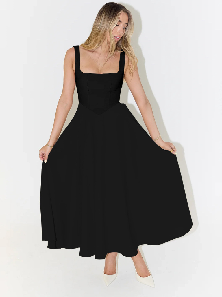 Grace | Robe midi fluide avec décolleté carré
